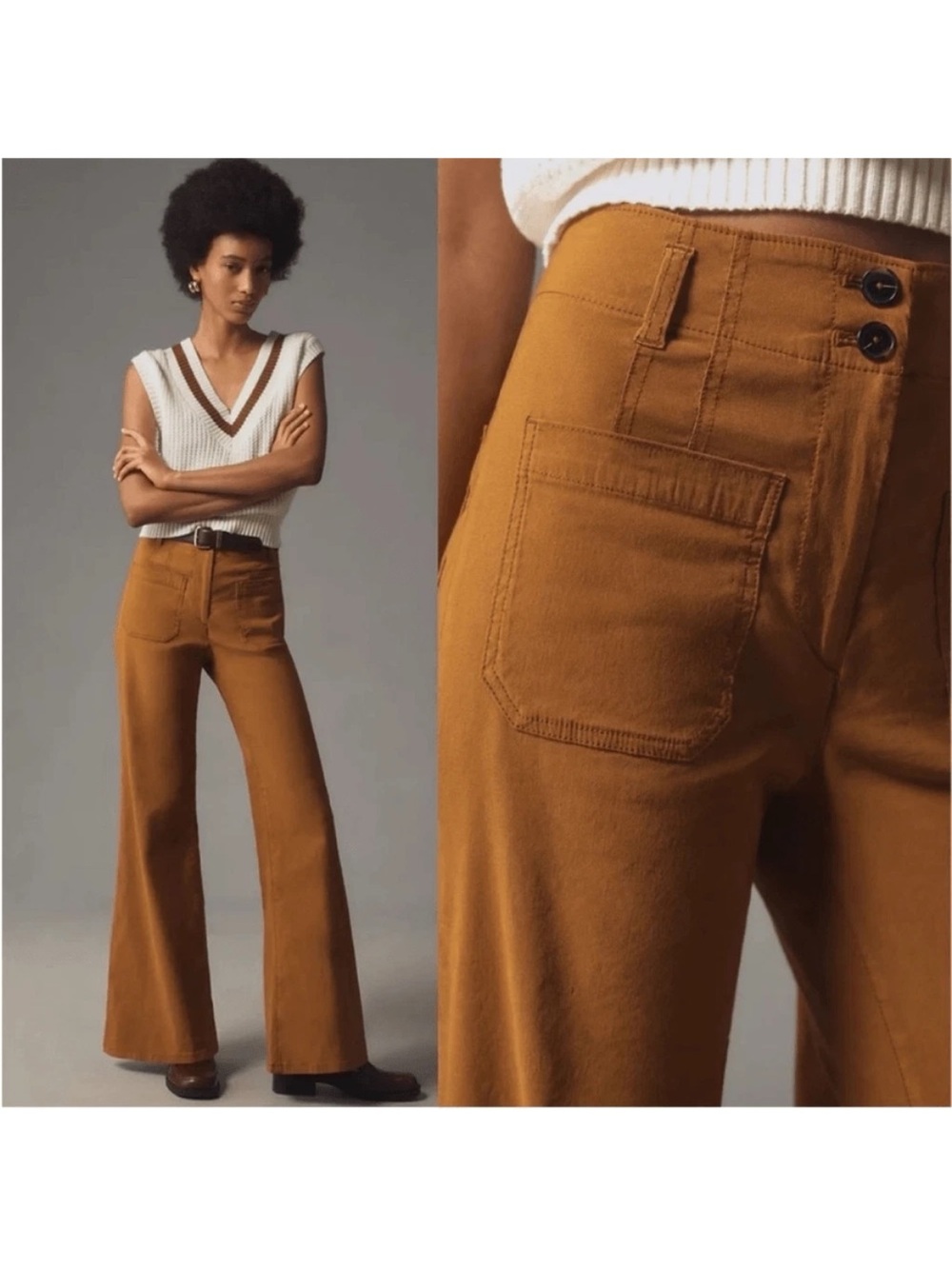 anthropologie  The Junie High-Rise Flare Pants by Maeve Mustard Yellow Size 28